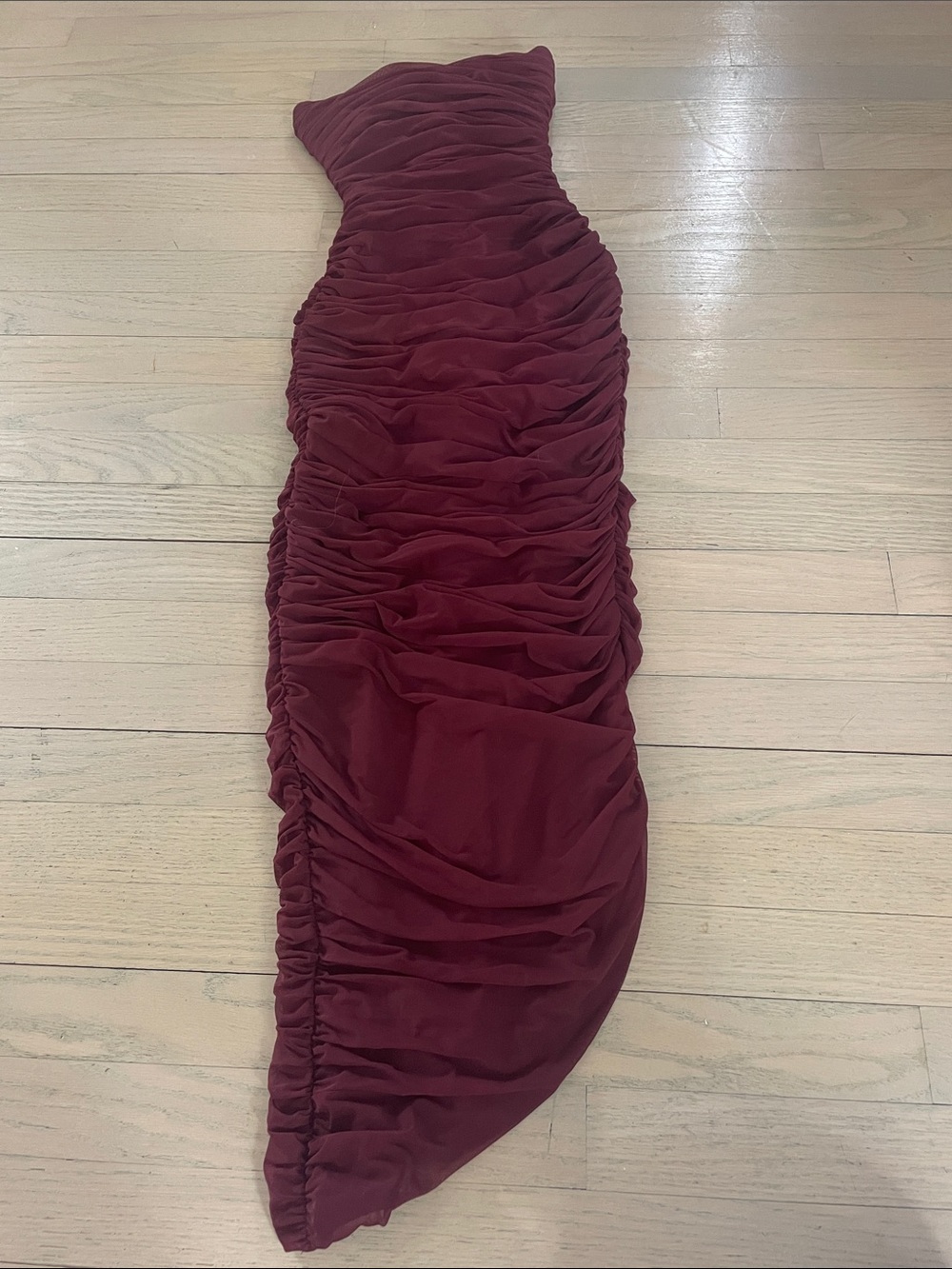 House of CB Burgundy Asymmetrical Ruched Dress